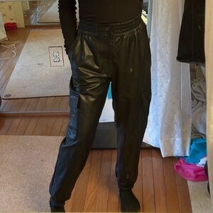 Abercrombie & Fitch Black Faux Leather Cargo Joggers